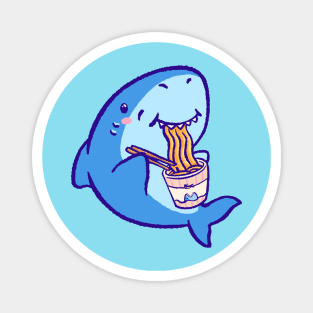 Cute shark eating ramen Magnet